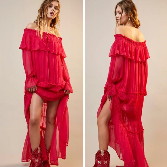 Free People Cherry Maxi Dress in hot pink‎ size S - Picture 1 of 16